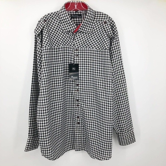 Ramani Button Up Shirt Men's Size 2XL Gingham Plaid Black & White Checked NWT - Picture 3 of 10